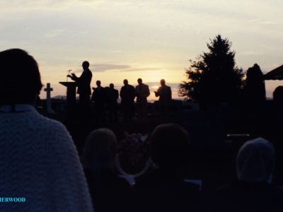 EASTER SUNRISE SERVICE (near the top of the hill in Section F) with sun rising in the east.